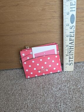 kate spade Coral Pink Polka Dot Card Case with Gold Logo